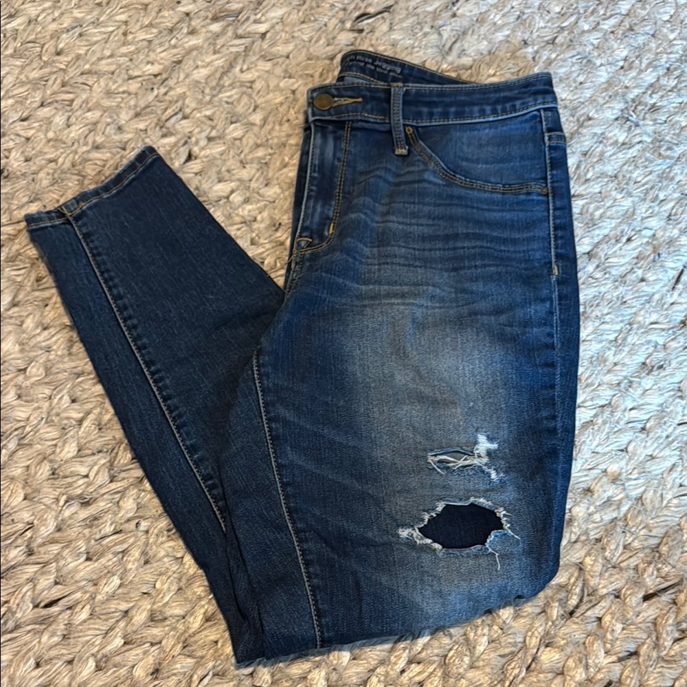 Mossimo Supply Co. Blue Skinny Jeans with Distressed Details